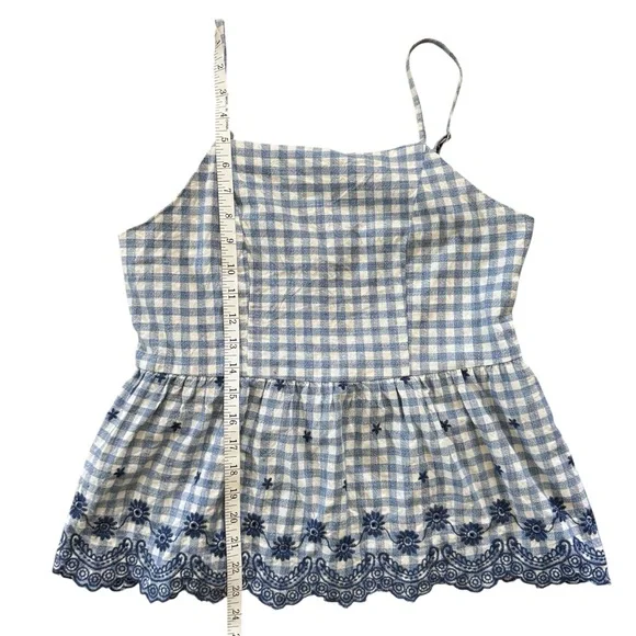 Blue Rain Gingham Embroidered Peplum Tank Top Medium - Picture 7 of 10